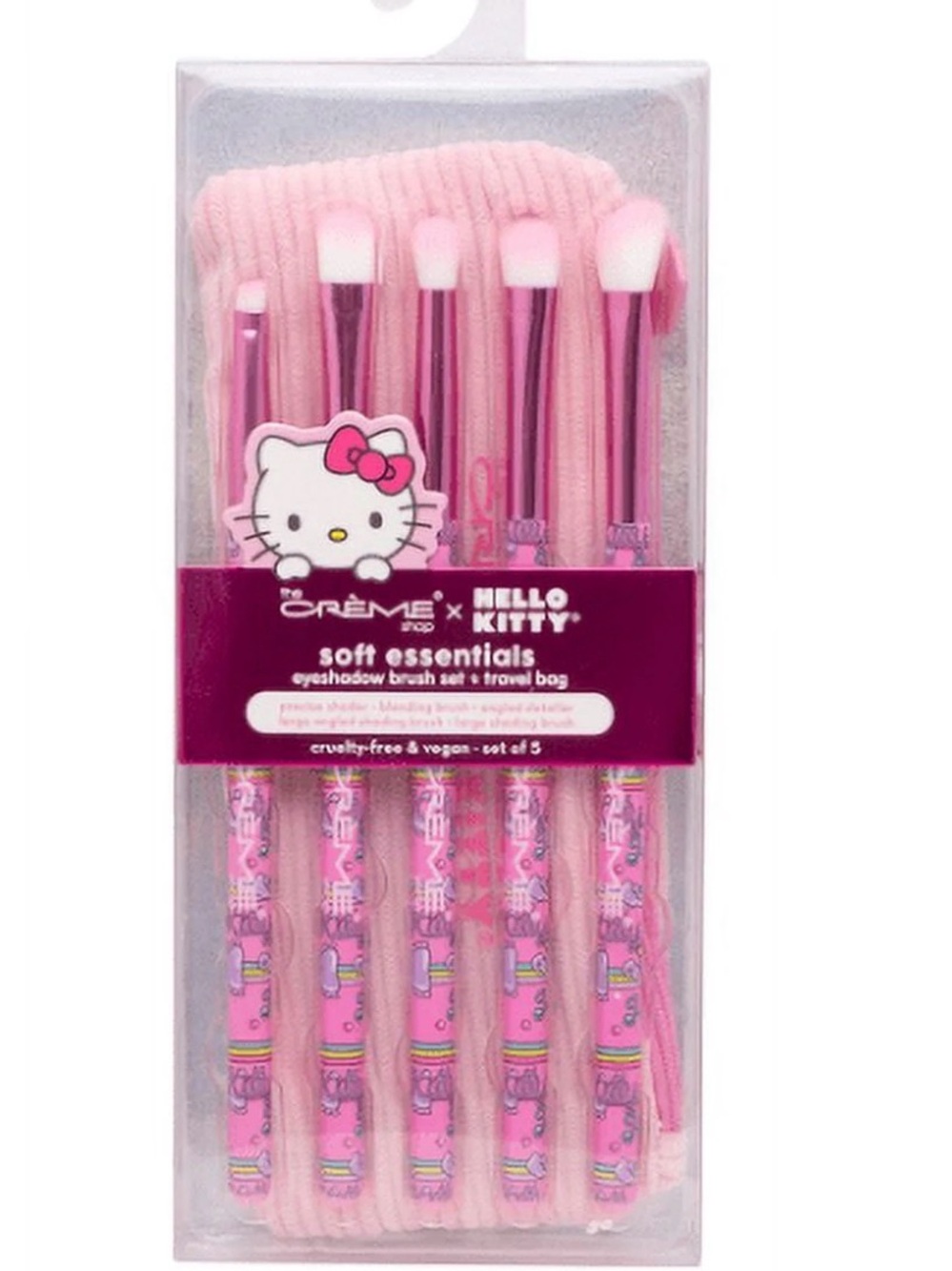 The Crème Shop x HELLO KITTY SOFT ESSENTIALS EYESHADOW BRUSH SET OF 5 w/ TRAVEL
